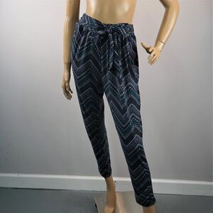 Shosho Leggings Multi Pattern Blue Womens Sz XL Elastic Waist Ties Lounge Pants